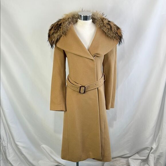 Burberry Tan Wool/Cash Trench Fur Trim Coat - Picture 1 of 7